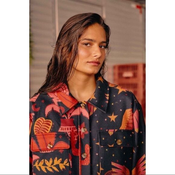 Farm Rio Mixed Black Prints Fleece Shirt Jacket size Small - Picture 2 of 11